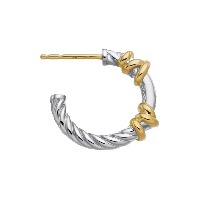 David Yurman 18K Yellow Gold And Sterling Silver Petite Helena Wrap Diamond Hoop Earrings-3