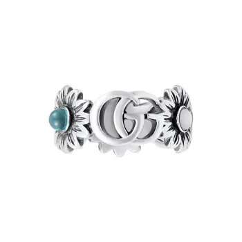 GUCCI Double G Flower Ring Blue Topaz Stones