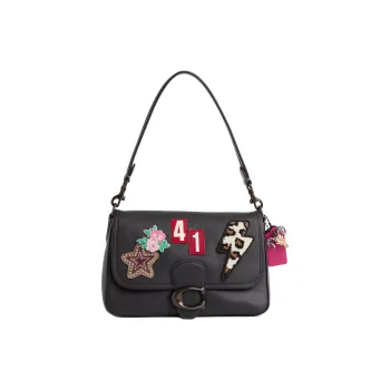 COACH Soft Tabby Leather Handbag Shoulder Bag Medium Size Women's Tin And Black
