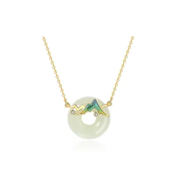 ZENGCAI New Chinese Style Unique Design Norman Landscape Collection Necklace Pale Greenish White Jade Women's
