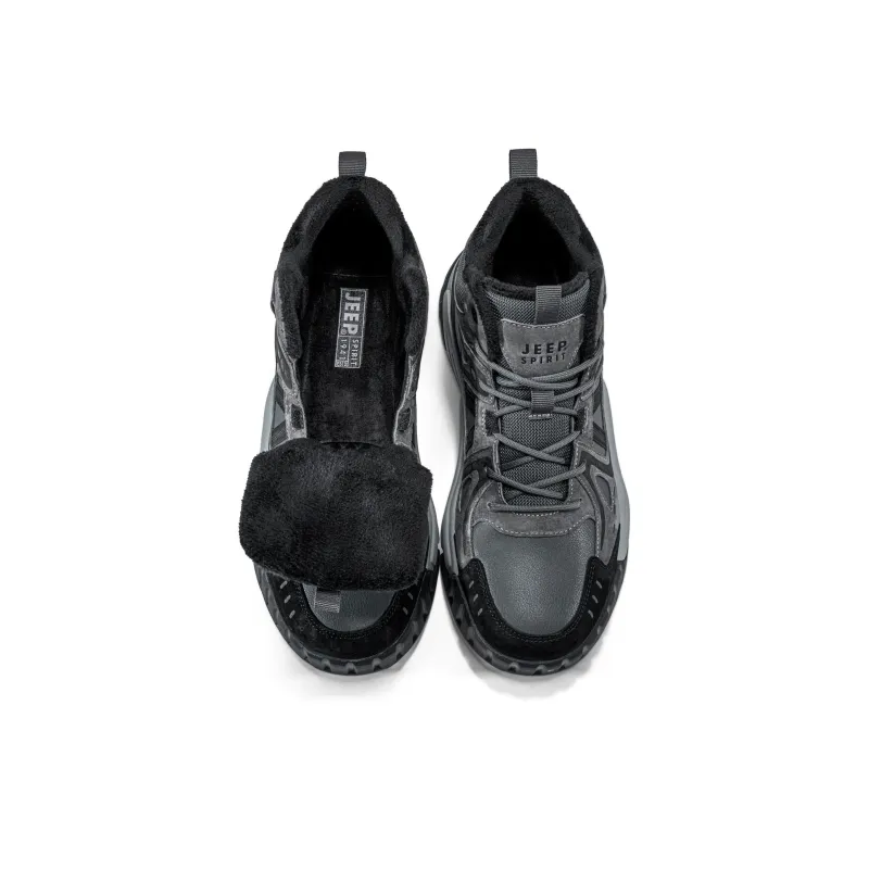 JEEP SPIRIT Warm Wear-Resistant Cushioning Height Increasing Slip-Resistant Short Snow Boots Men's Climbing Gray-2
