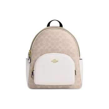 COACH Court Coated Canvas Backpack Large Size Women's Gold & Sand & Chalk