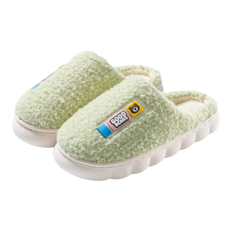 Foot Recreation Minimalist Style Suede Bear Pattern Slip Resistant Cold Resistant Cotton Slippers, Home Slippers, Men's-10