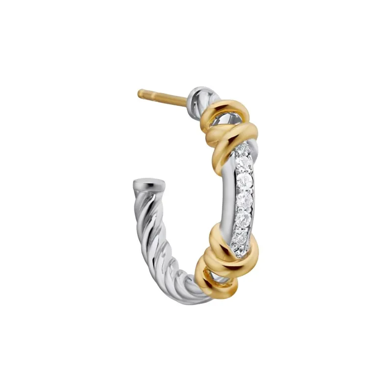 David Yurman 18K Yellow Gold And Sterling Silver Petite Helena Wrap Diamond Hoop Earrings-2
