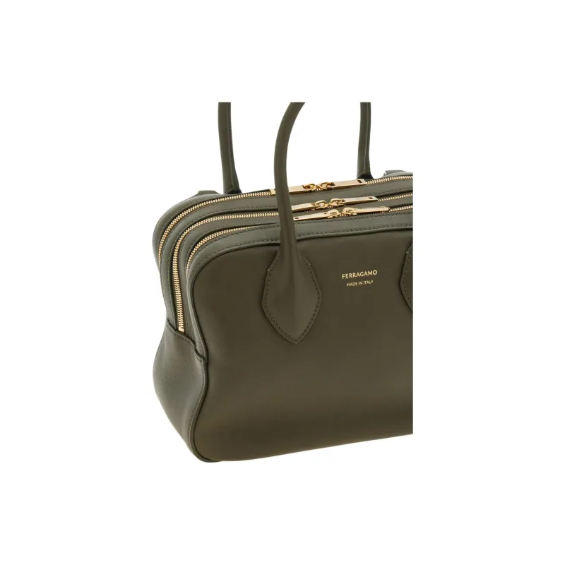 FERRAGAMO Cow Leather One Shoulder Handbags Small Size Women's Olive Green-4