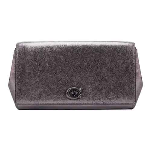 COACH Alexa Leather Clutch Medium Size Women's Metal Silver