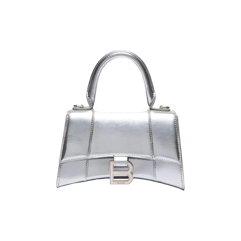 Balenciaga Hourglass Calfskin Handbag Women's Silver-0