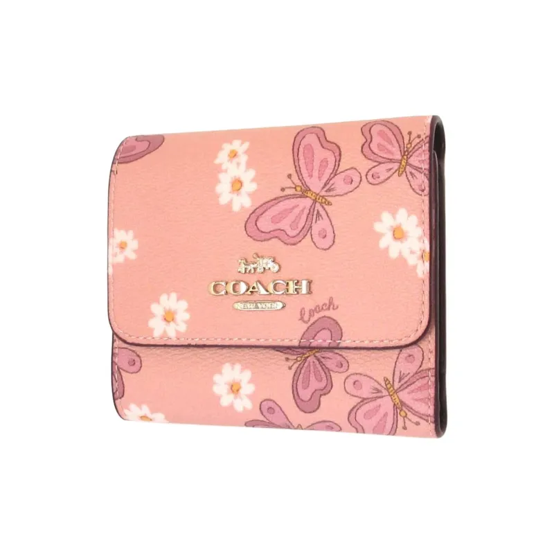 COACH Trifold Wallet Coated Canvas Coin Purses Wallets Small Size Women's Pink-1