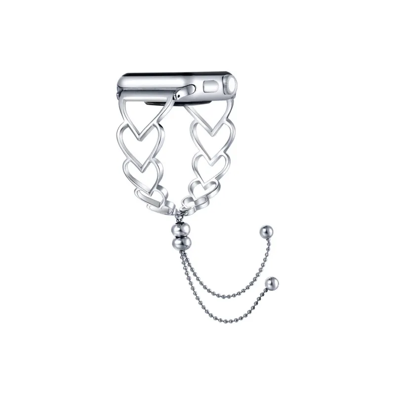 CHRROTA Compatibility With Apple IWatch 8th Generation 7654SE Heart Stainless Steel Metal Strap Watch Strap-2
