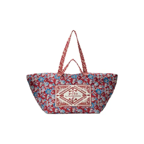Polo Ralph Lauren Cotton Tote Bag Shopping Bag Shoulder Bag Handbag Extra Large Women's Red & Blue