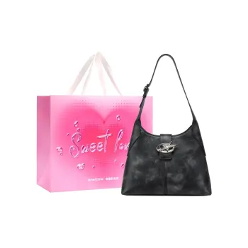 ONE TIME Synthetic Leather Star Moon Tote Bag Shoulder Bag Women's Pure Black/Matte Brown