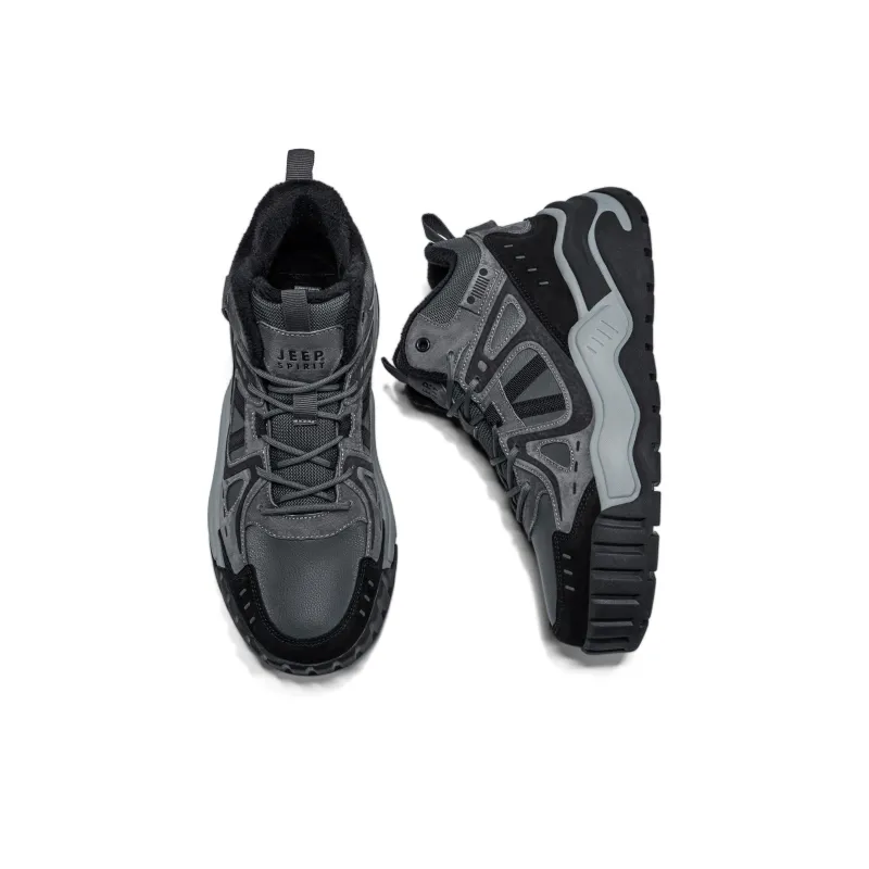 JEEP SPIRIT Warm Wear-Resistant Cushioning Height Increasing Slip-Resistant Short Snow Boots Men's Climbing Gray-3