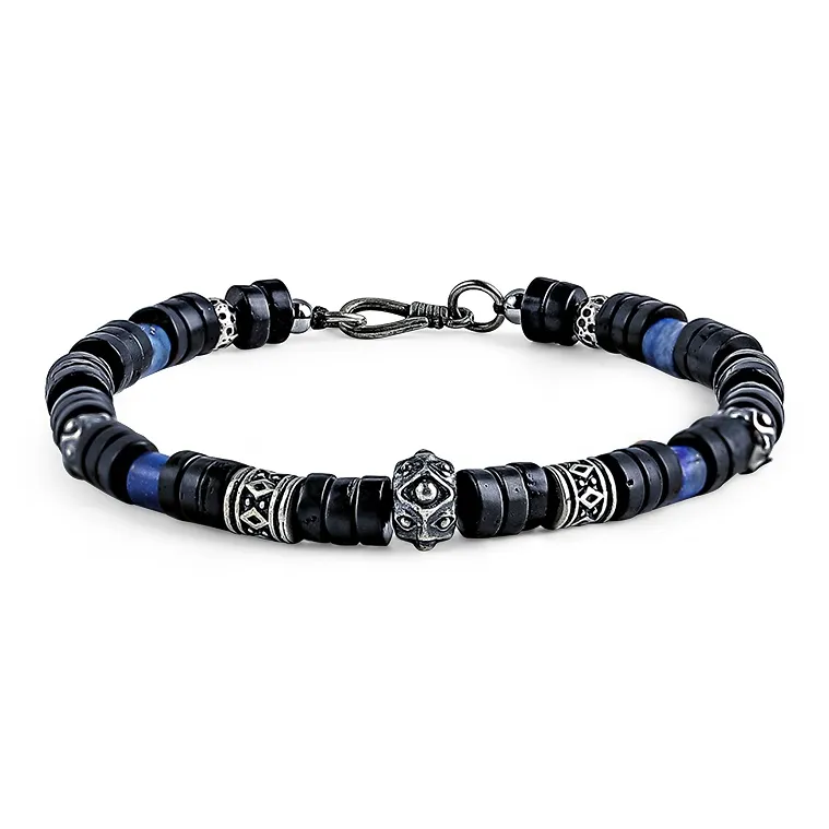 Cuud Blue Veined Stone Bracelets Men's-0