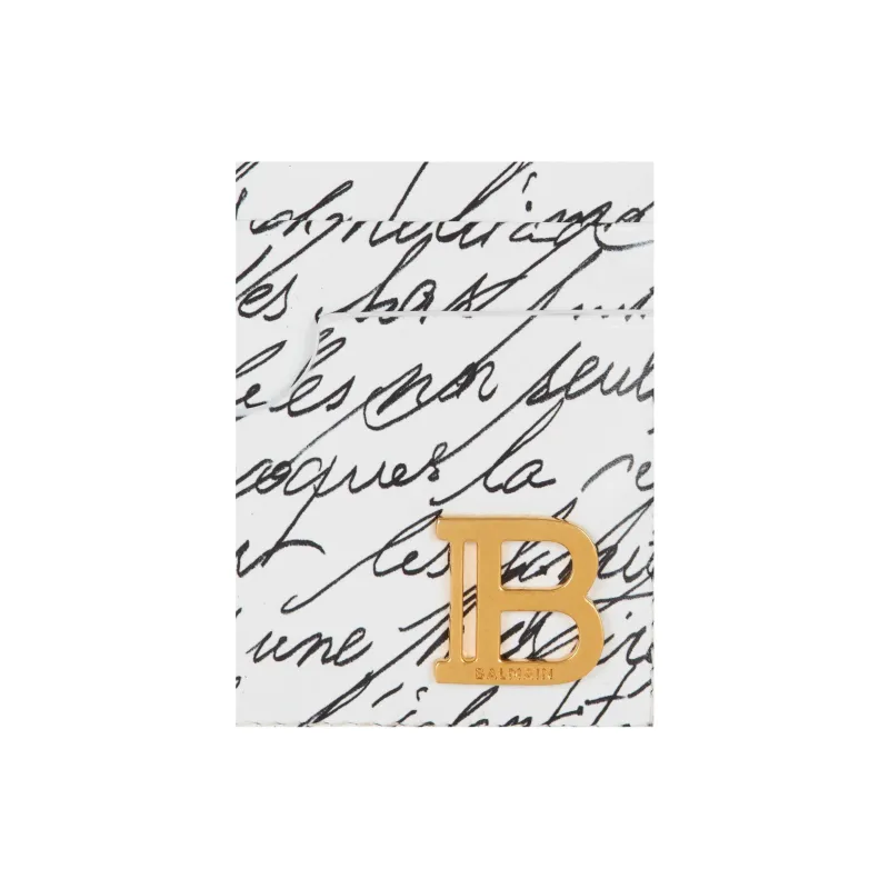 BALMAIN B-BUZZ Calfskin Card Holder Women's White & Black-2