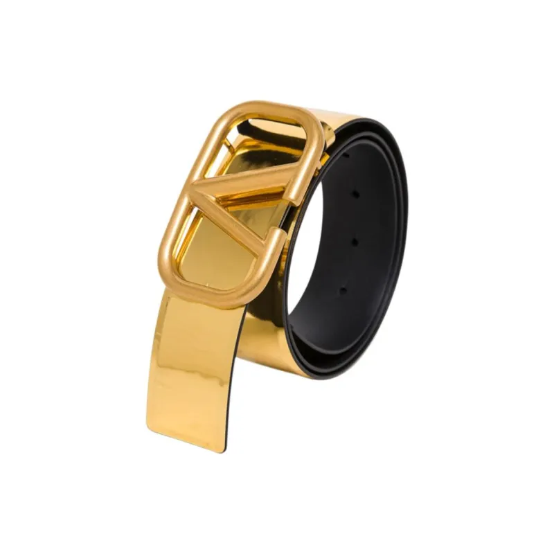 Valentino Calfskin Leather Belts Women's Gold Width: 4CM-1