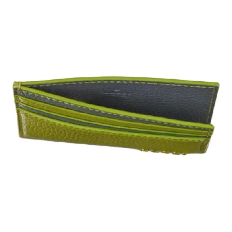 GUCCI Leather Card Holder Men's Green & Gray-3
