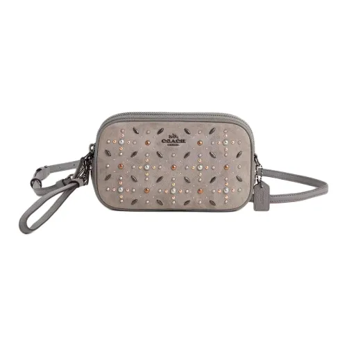 COACH Sadie Polished Litchi Grain Leather Shoulder Bag Small Size Women's Photinia Gray