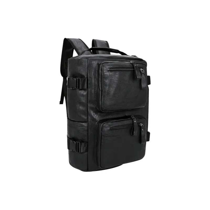 BOPAI Synthetic Leather Backpack Large Size Men's Black-2