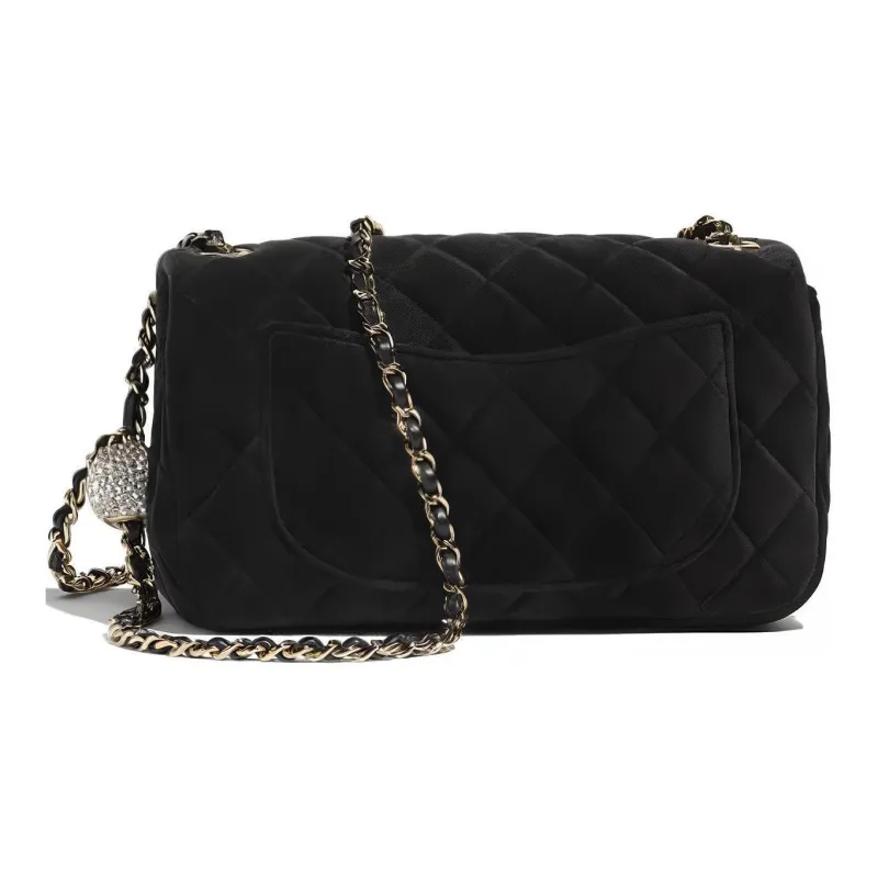 CHANEL Small Gold Ball Classic Flap CF Velour Flap Bag, Shoulder Bag, Crossbody Bag Women's Black-1