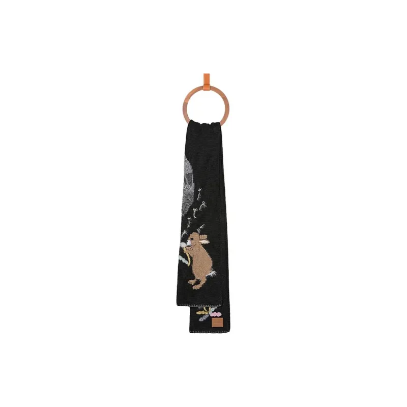 LOEWE Wool Knit Scarves Women's Black-1