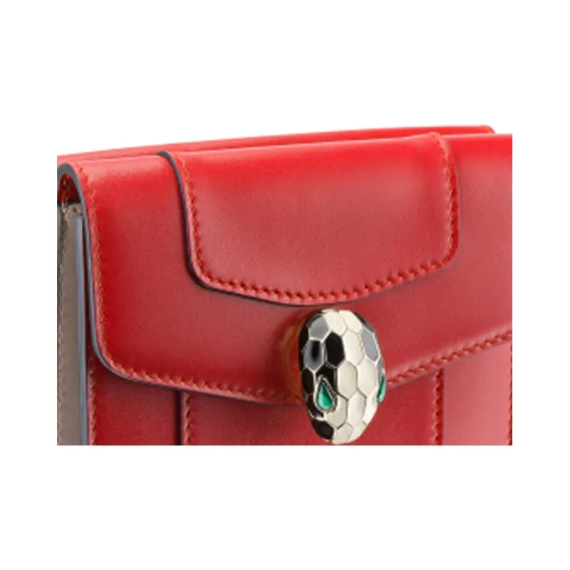 BVLGARI Serpenti Forever Series Calfskin Money Clip Coin Purse Small Size Women's Red-2