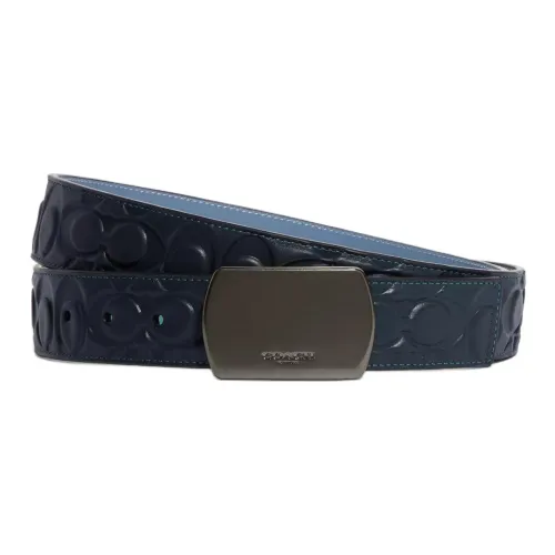 COACH Calfskin Leather Belts Unisex Blue Width: 3.8CM