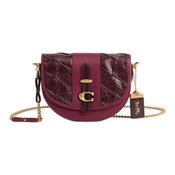 COACH Glove Tanning Saddle Bags Shoulder Bags Small Size Women's Brass & Red