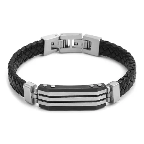 COLIMIDA Leather Cord Titanium Steel Wristbands Men's