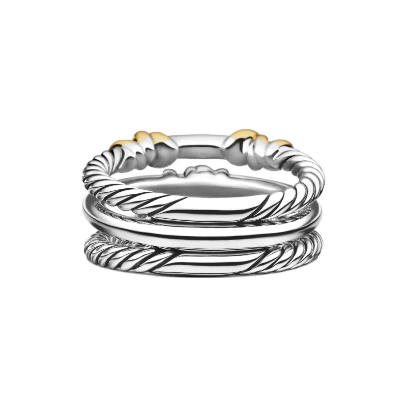 David Yurman 18kt Yellow Gold And Sterling Silver Petite Helena Wrap Three Row Diamond Ring 12mm-3