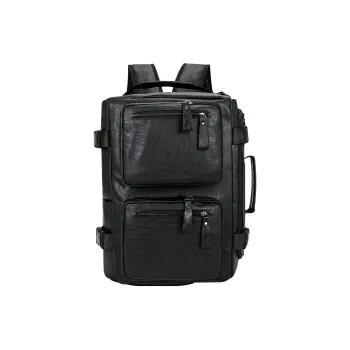 BOPAI Synthetic Leather Backpack Large Size Men's Black
