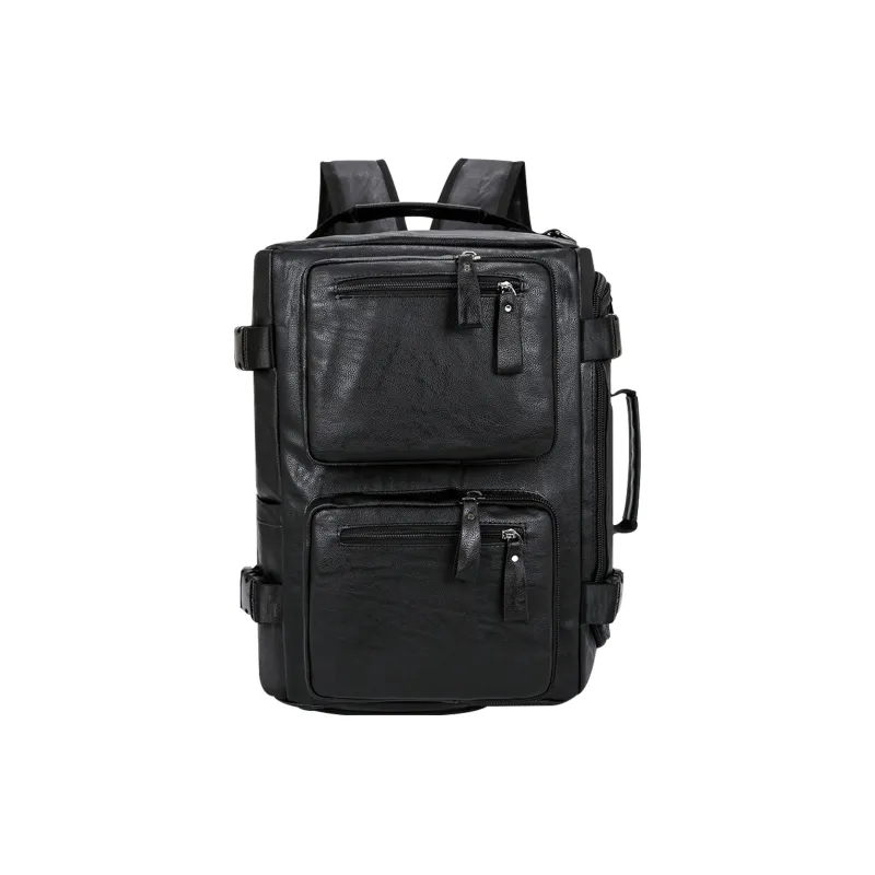 BOPAI Synthetic Leather Backpack Large Size Men's Black-0