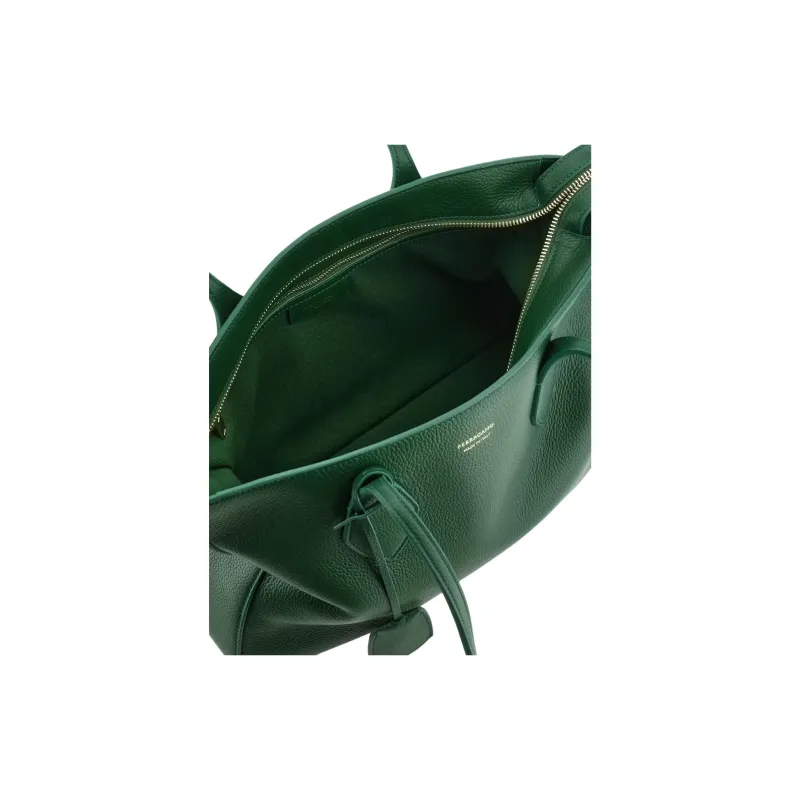 FERRAGAMO Cow Leather Tote Bag Shopping Bag Handbag Shoulder Bag Small Size Women's Forest Green-3