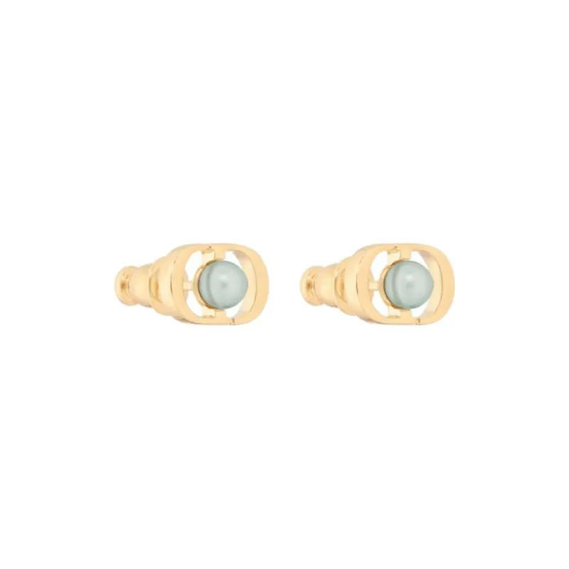 DIOR Metal Resin Bead Earrings Women's Gold/Green-1