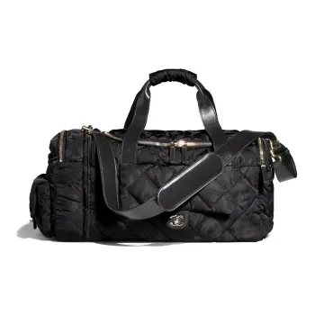 CHANEL Fabric Surface Cylinder Bag, Combo Bag, Portable One Shoulder Travel Bag Women's Black