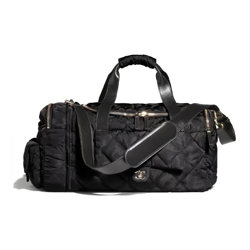 CHANEL Fabric Surface Cylinder Bag, Combo Bag, Portable One Shoulder Travel Bag Women's Black-0