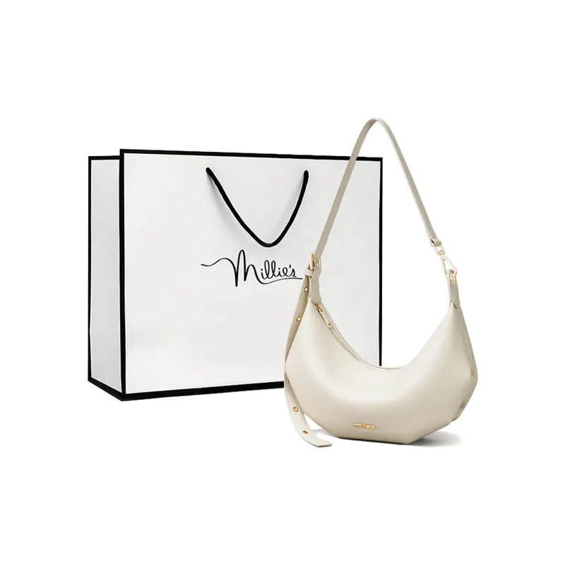 MILLIE'S Cow Leather Patchwork Synthetic Leather Crescent Bag Crossbody Bag Shoulder Bag Regular Women's White/Black-0