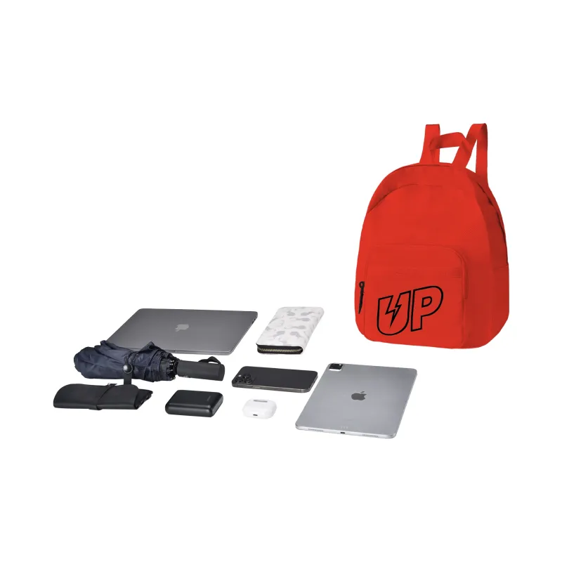 TURN UP Polyester Students Backpack Unisex Red-3
