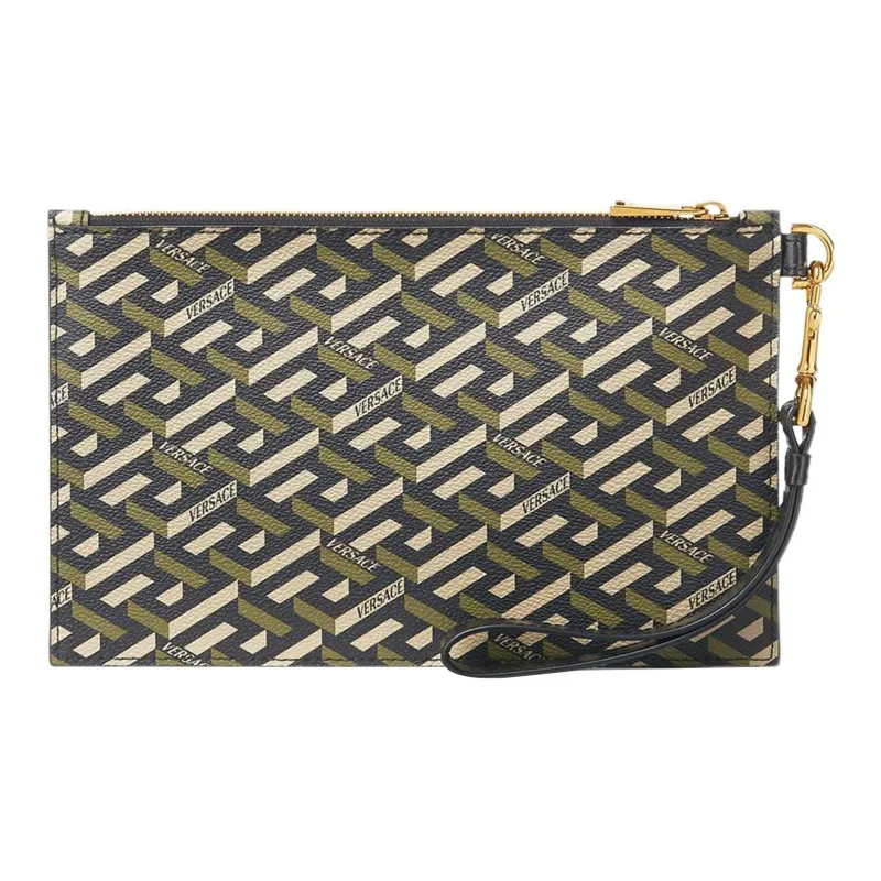 VERSACE Cow Leather Coin Purse, Clutch Medium Size Men's Gray Brown-1