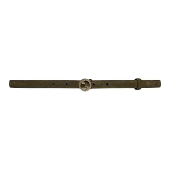 GUCCI Suede Leather Belts Women's Dark Green Width 1.5CM