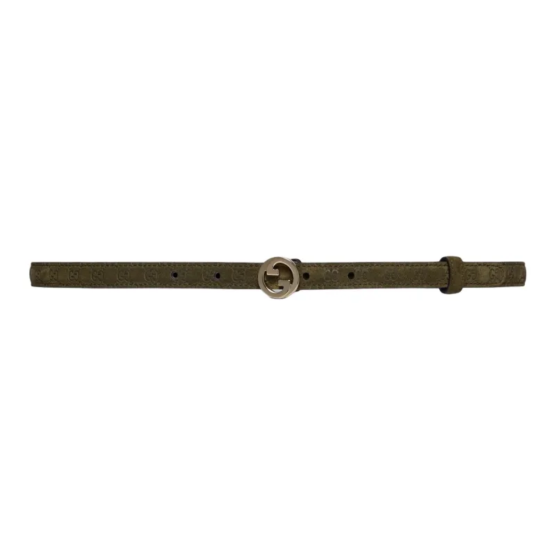 GUCCI Suede Leather Belts Women's Dark Green Width 1.5CM-0