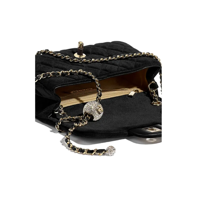 CHANEL Small Gold Ball Classic Flap CF Velour Flap Bag, Shoulder Bag, Crossbody Bag Women's Black-4