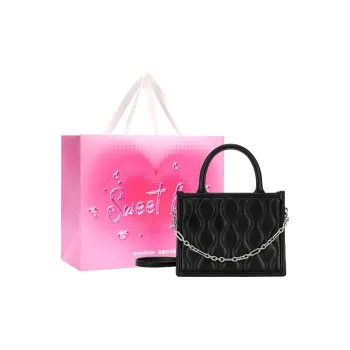 ONE TIME Synthetic Leather Wave Bag, Chain Bag, Small Square Bag, One Shoulder Handbag Small Size Women's White/Black