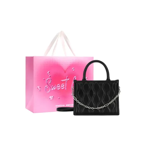 ONE TIME Synthetic Leather Wave Bag, Chain Bag, Small Square Bag, One Shoulder Handbag Small Size Women's White/Black