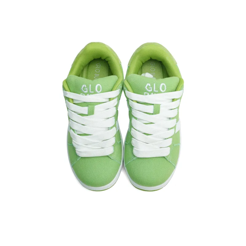 GLO BULL Skateboard Shoes Unisex Low Top Washed White Light Green-3