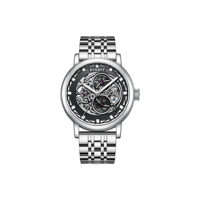 KUERST Automatic Mechanical Movement Steel Strap Watch Men's Watches Gold Dial-0