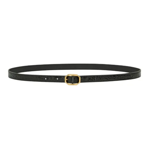 SAINT LAURENT Calfskin Brass Leather Belts Women's Black Width 1.5CM