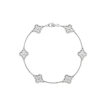 Van Cleef & Arpels Alhambra Four Leaf Lucky Series 18K White Gold Bracelets Women's Silver