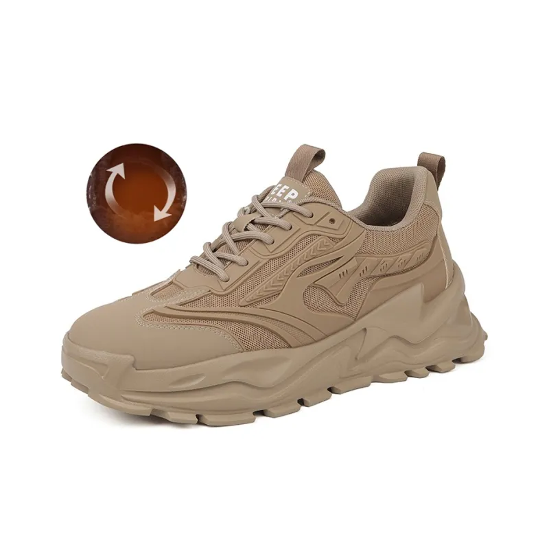 JEEP SPIRIT Anti Slip And Wear Resistant Height Increasing Warm Low Top Chunky Sneakers Men's Brown-1