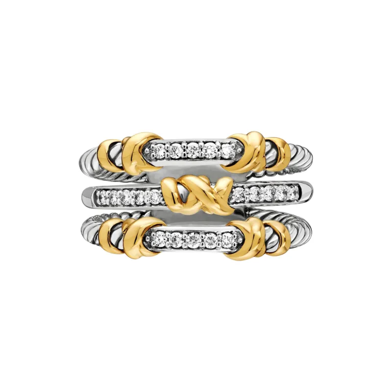 David Yurman 18kt Yellow Gold And Sterling Silver Petite Helena Wrap Three Row Diamond Ring 12mm-1