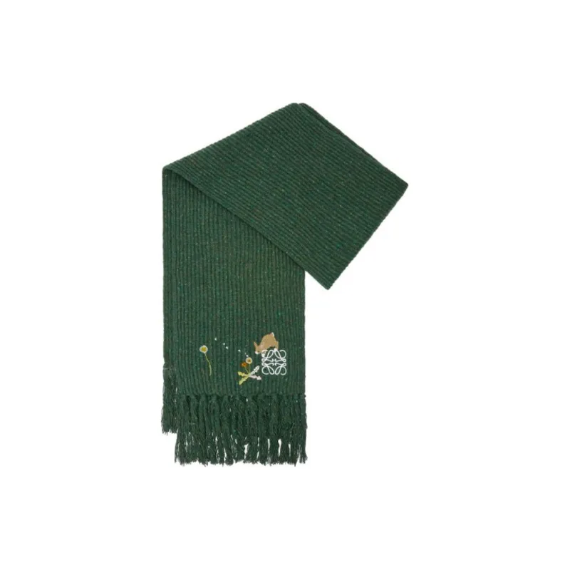 LOEWE Wool Polyamide Viscose Knit Scarves Women's Green-0